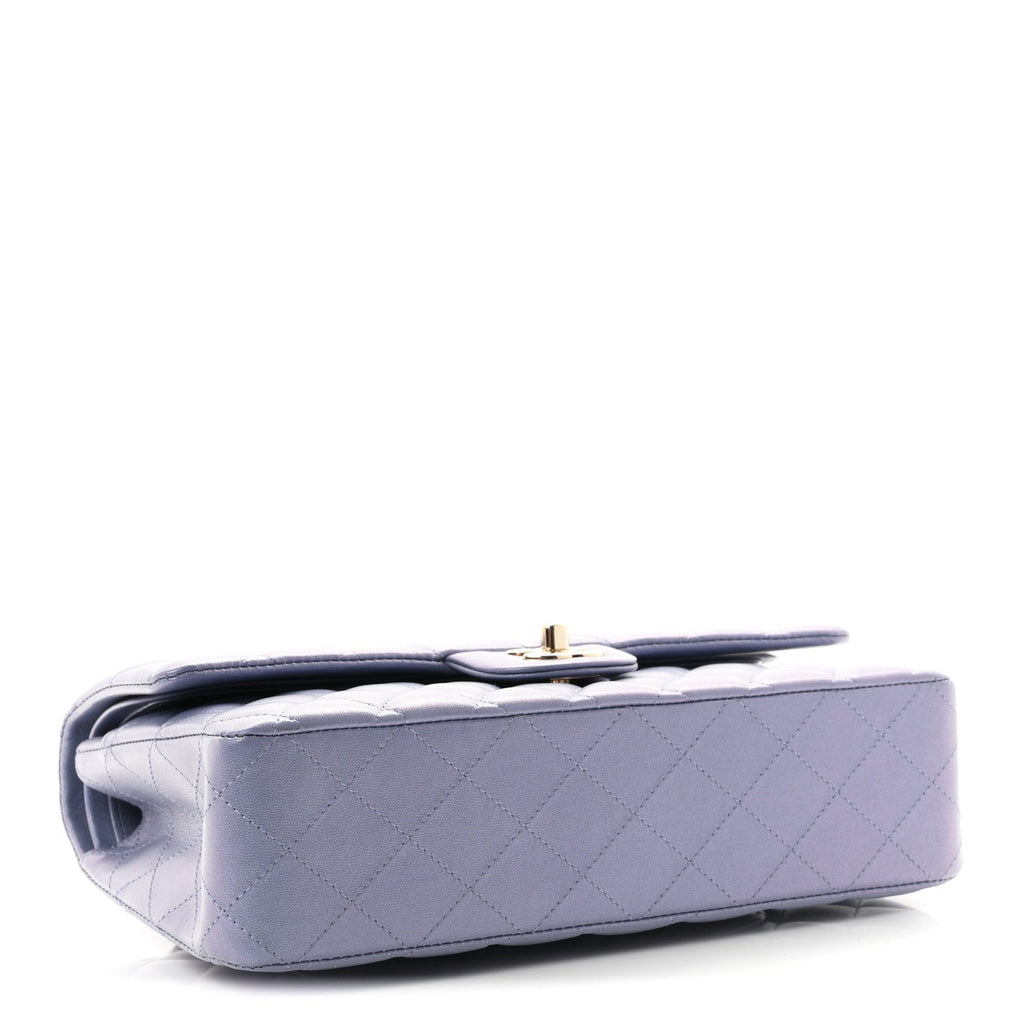 Iridescent Lambskin Quilted Medium Double Flap Light Purple At My store