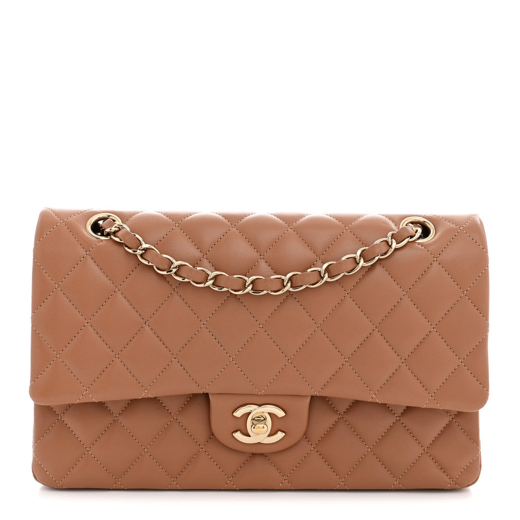 Lambskin Quilted Medium Double Flap Brown At My store