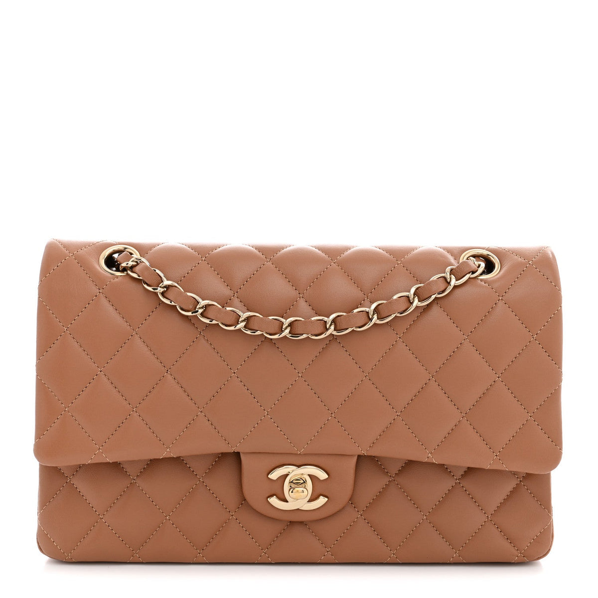 Lambskin Quilted Medium Double Flap Brown At My store