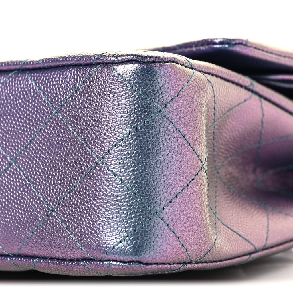 Iridescent Caviar Quilted Medium Double Flap Purple At My store