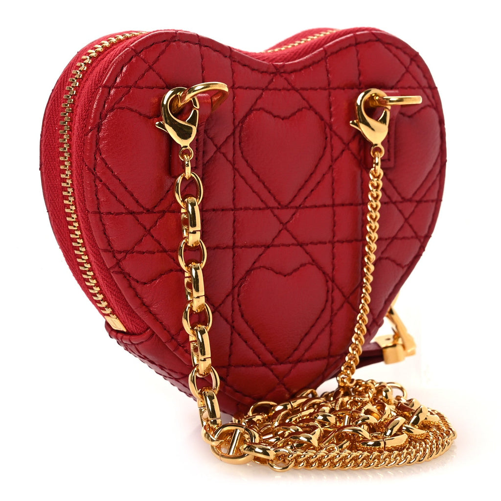 Calfskin Cannage Dioramour Caro Heart Pouch With Chain Bright Red AT My store