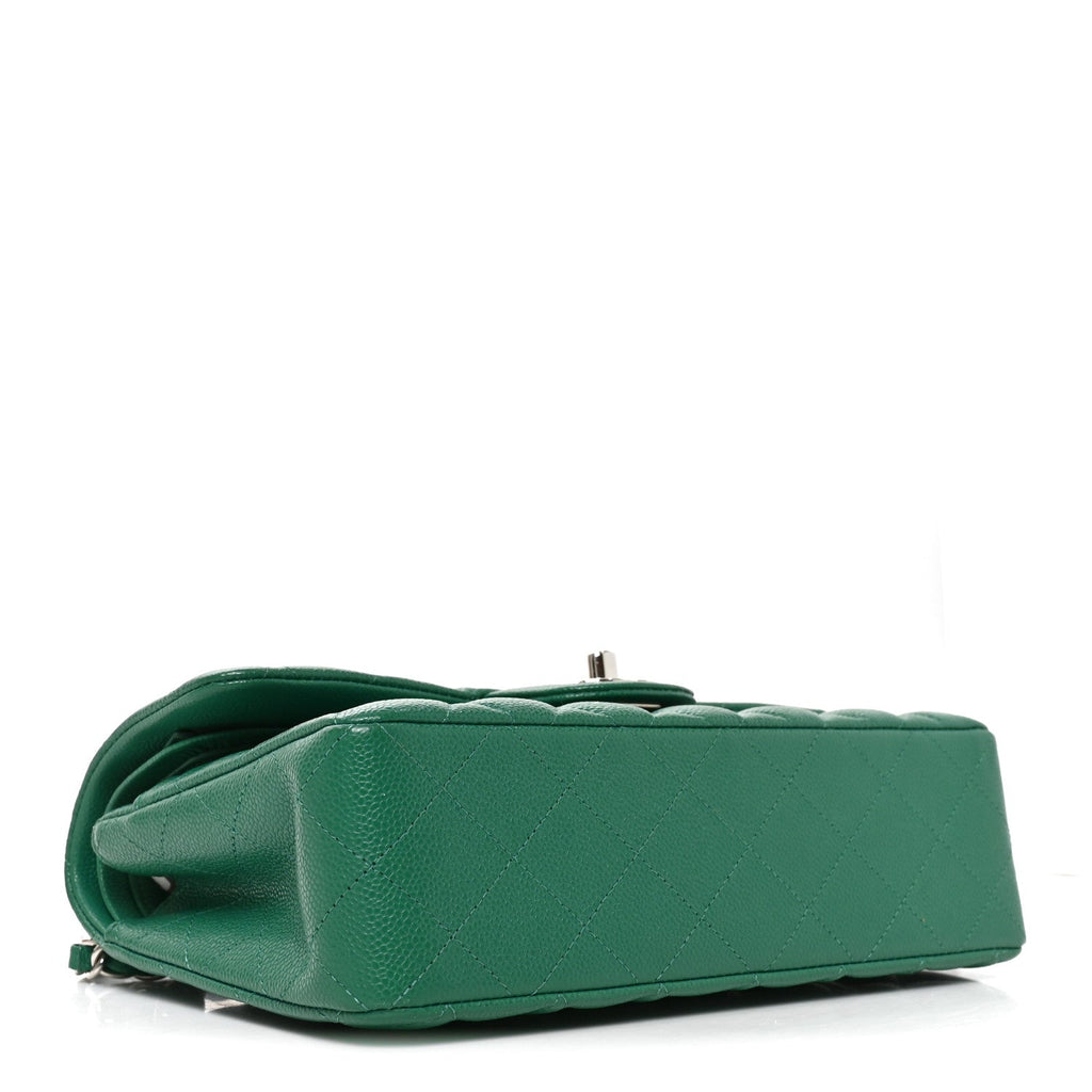 Caviar Quilted Small Double Flap Green At My store