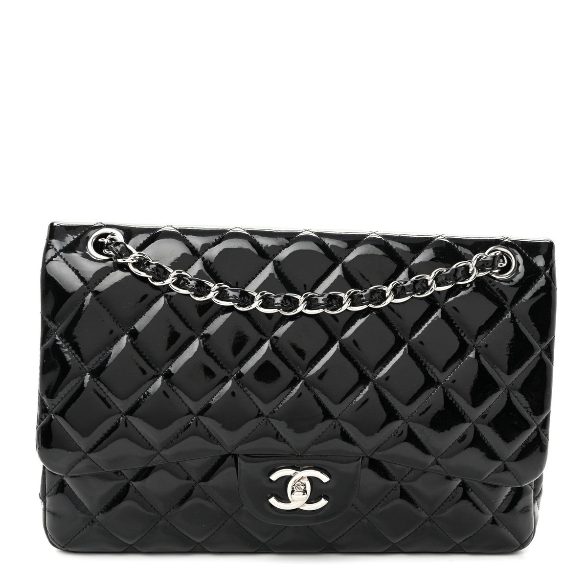 Patent Quilted Jumbo Double Flap Black At My store