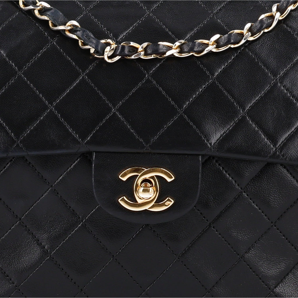 Lambskin Quilted Medium Double Flap Black At My store