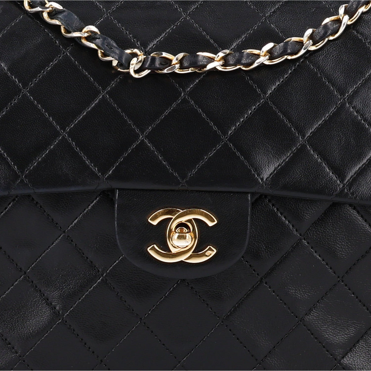 Lambskin Quilted Medium Double Flap Black At My store