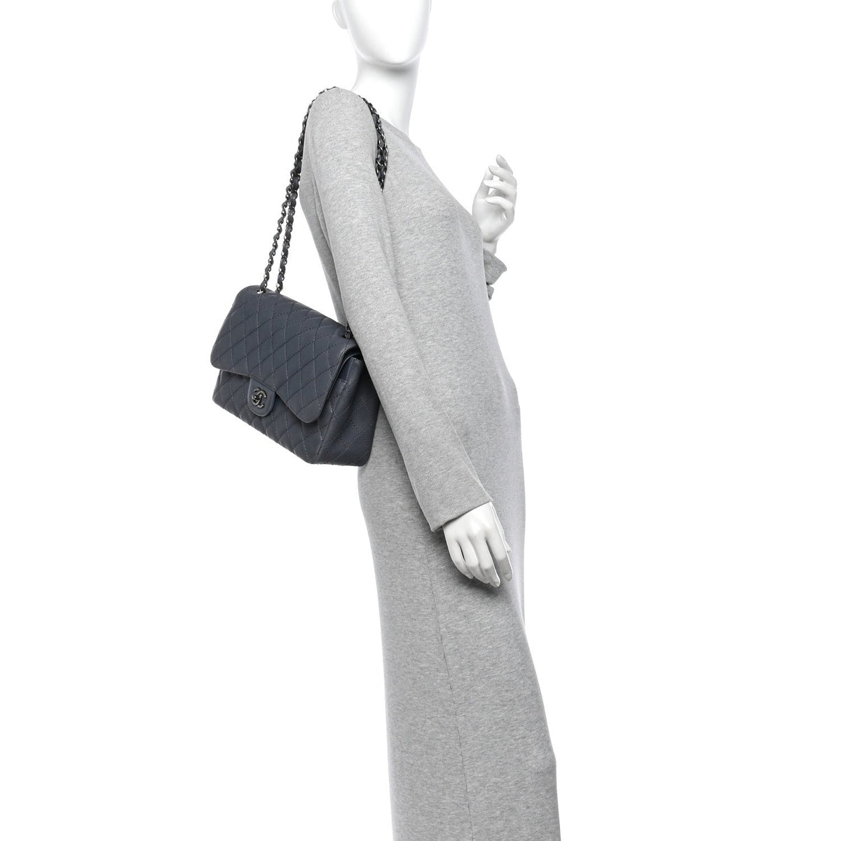 Washed Caviar Quilted Jumbo Double Flap Dark Grey At My store