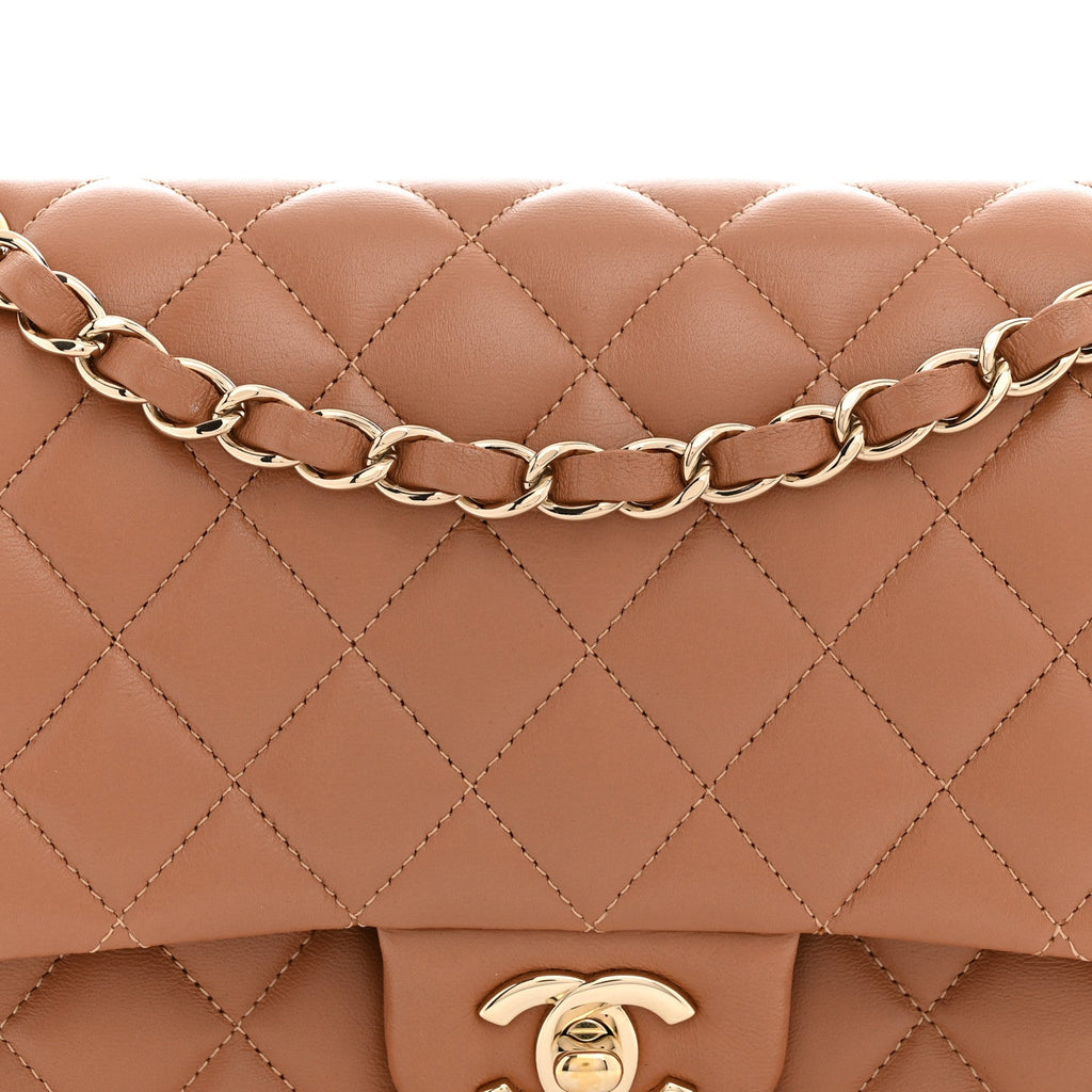 Lambskin Quilted Medium Double Flap Brown At My store