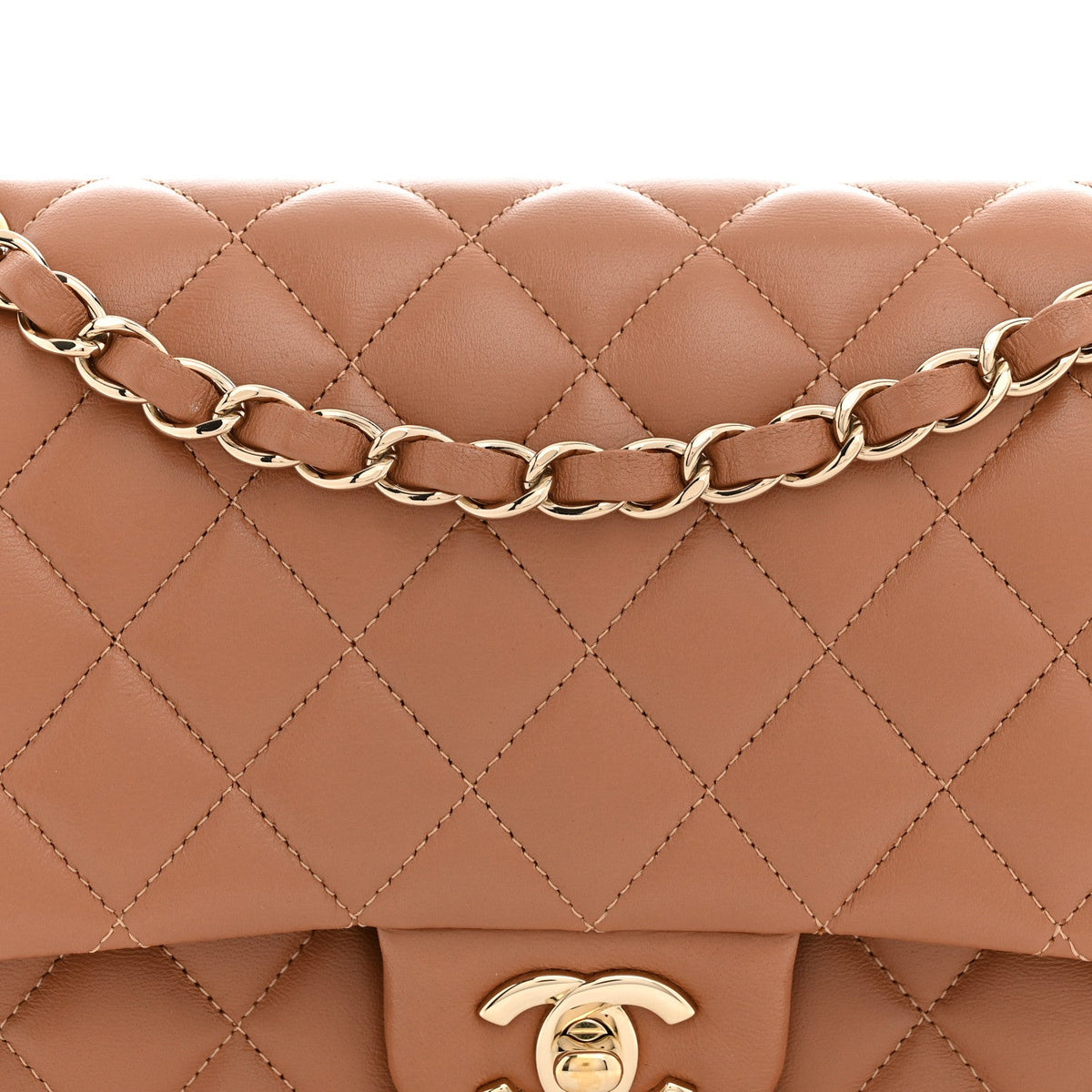 Lambskin Quilted Medium Double Flap Brown At My store