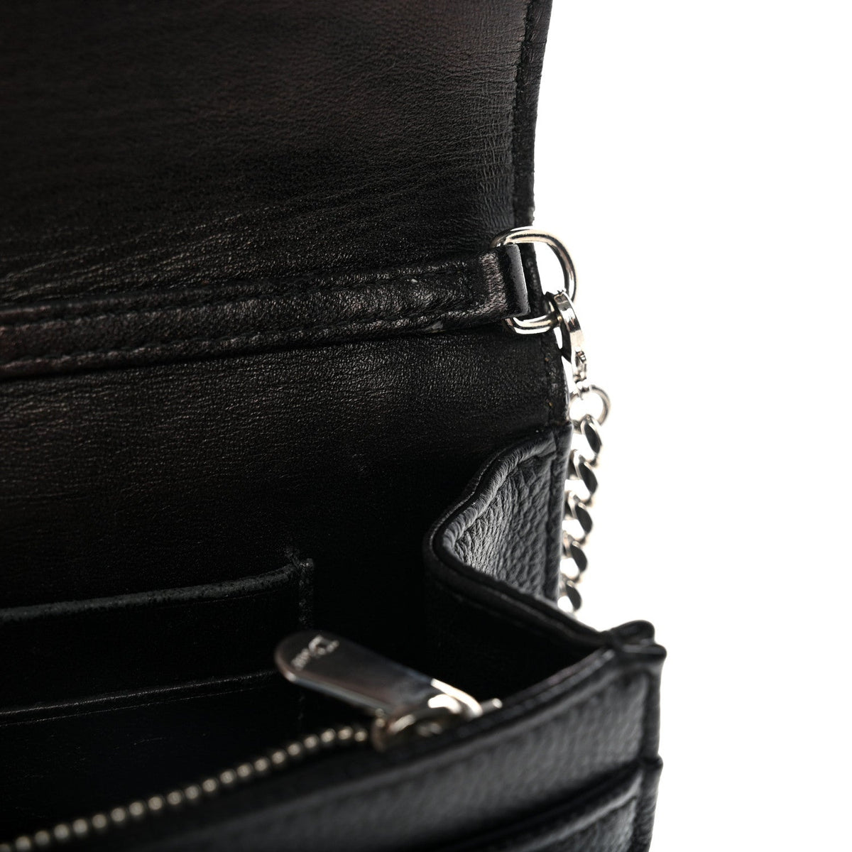 Grained Calfskin Diorama Wallet on Chain Pouch Black AT My store