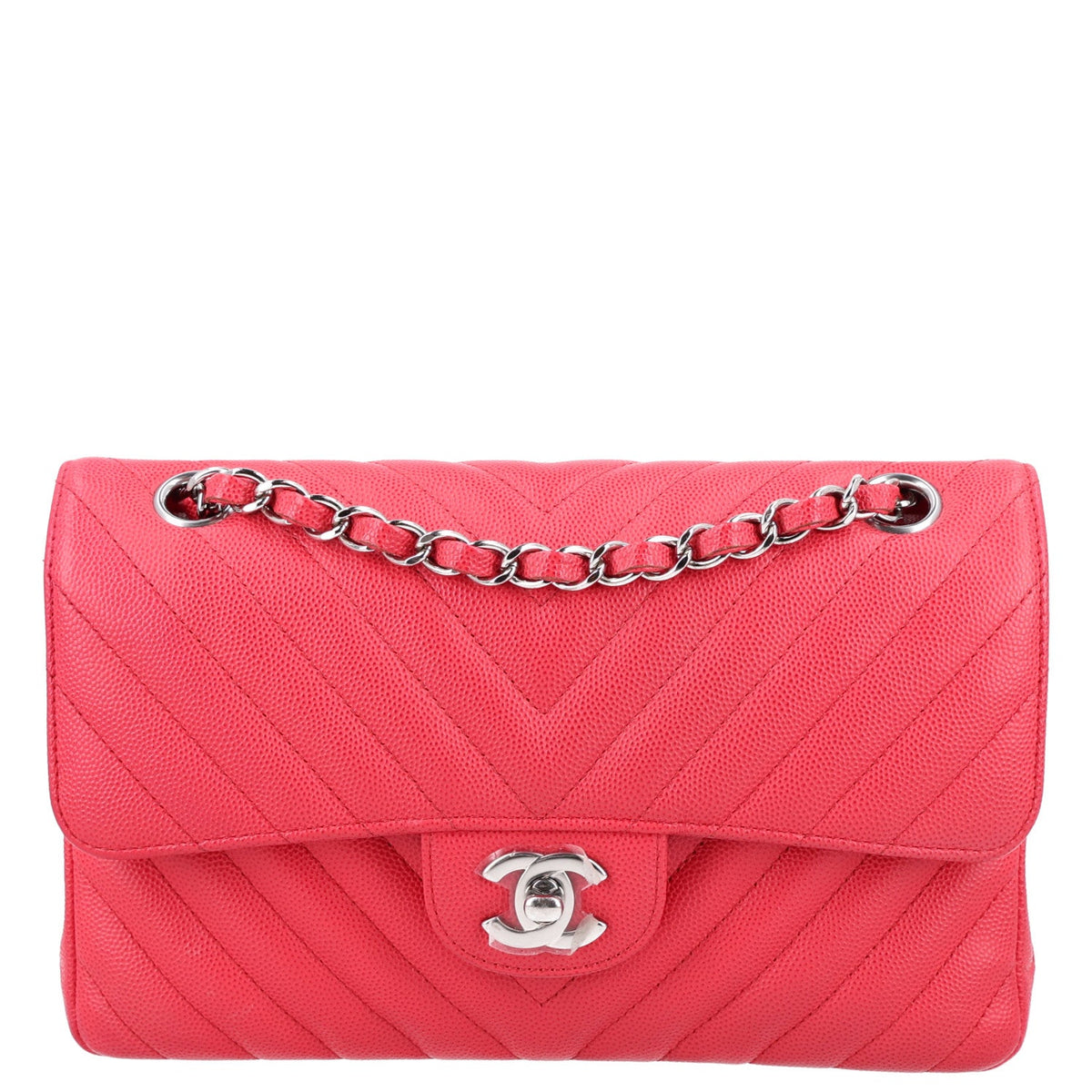Caviar Chevron Quilted Small Double Flap Dark Pink At My store