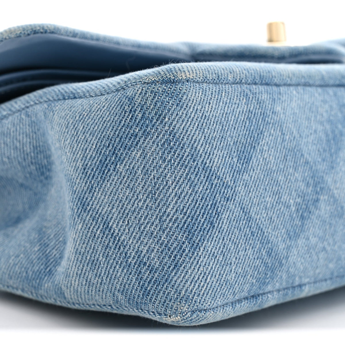 Printed Denim Quilted Small Double Flap Light Blue At My store
