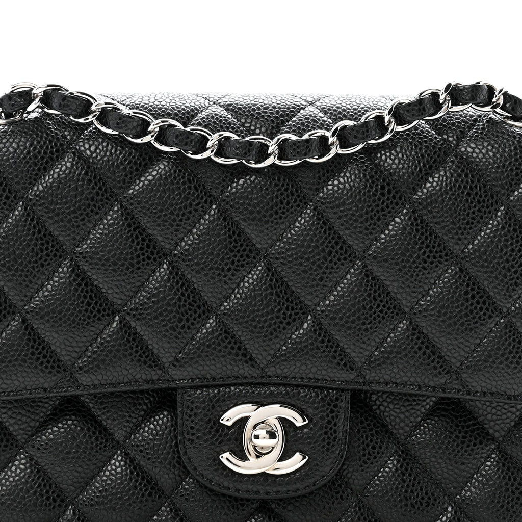 Caviar Quilted Medium Double Flap Black At My store