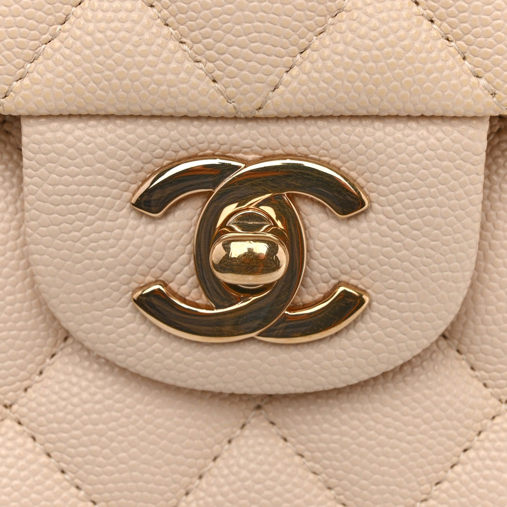 Caviar Quilted Medium Double Flap Light Beige At My store