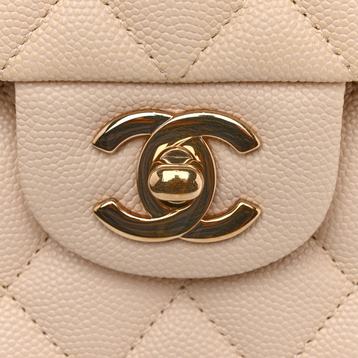 Caviar Quilted Medium Double Flap Light Beige At My store