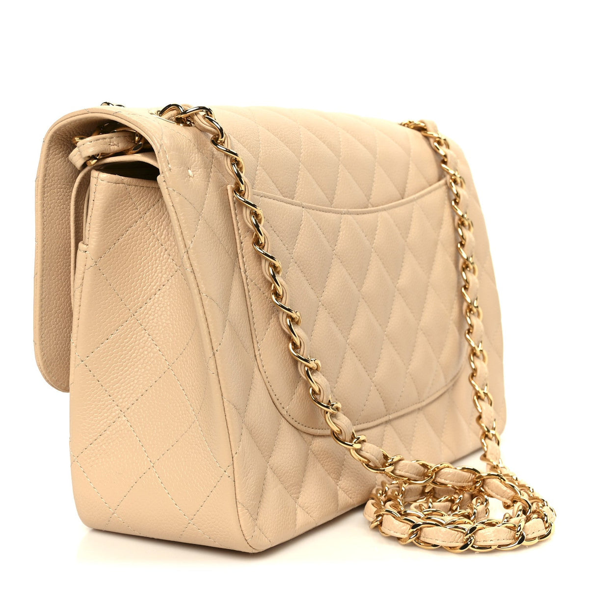 Caviar Quilted Jumbo Double Flap Beige At My store