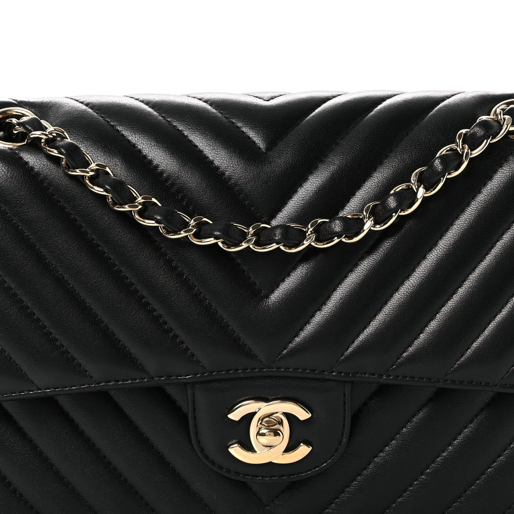 Lambskin Chevron Quilted Medium Double Flap Black At My store