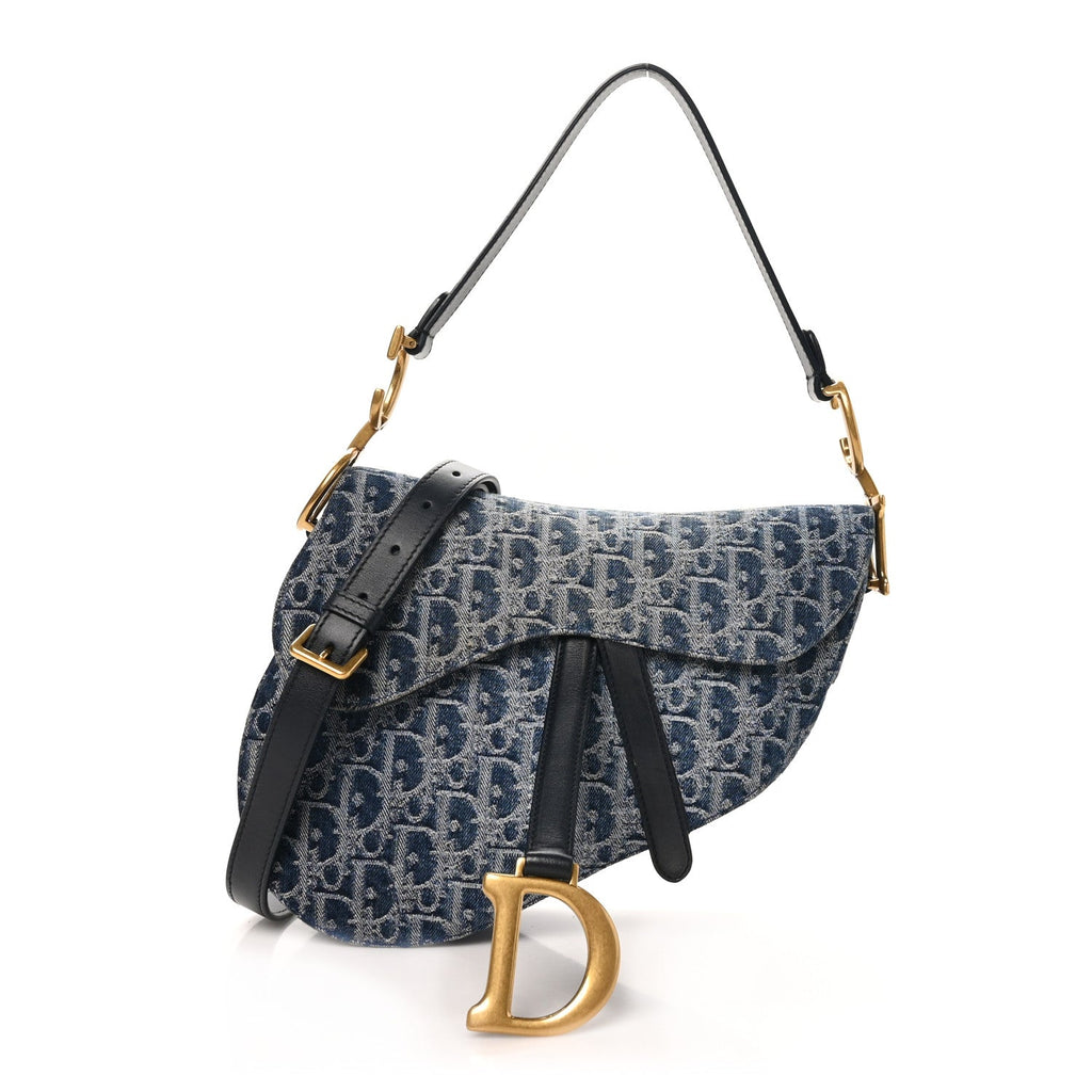 Denim Oblique Jacquard Saddle Bag With Strap Blue AT My store