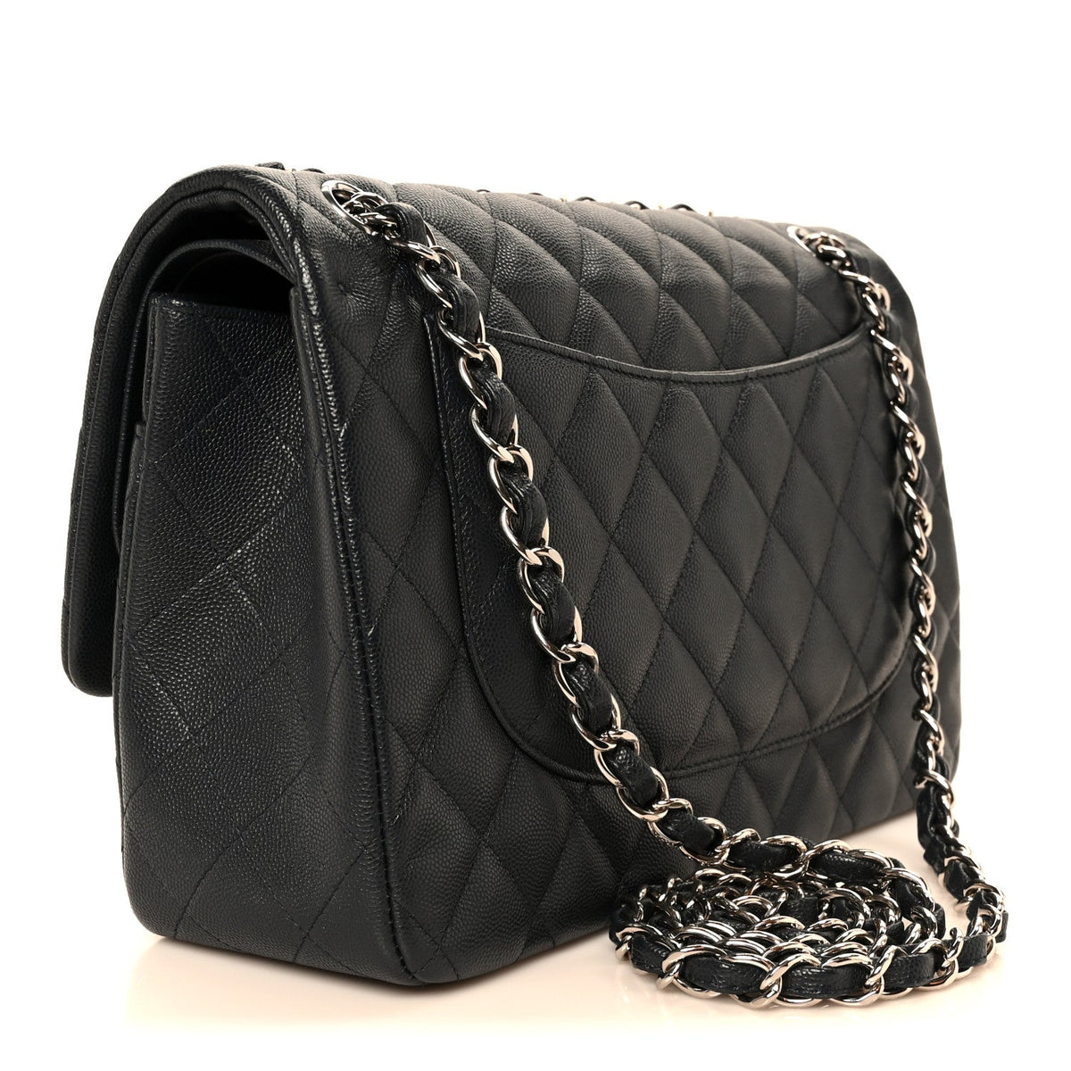 Caviar Quilted Jumbo Double Flap Navy Blue At My store