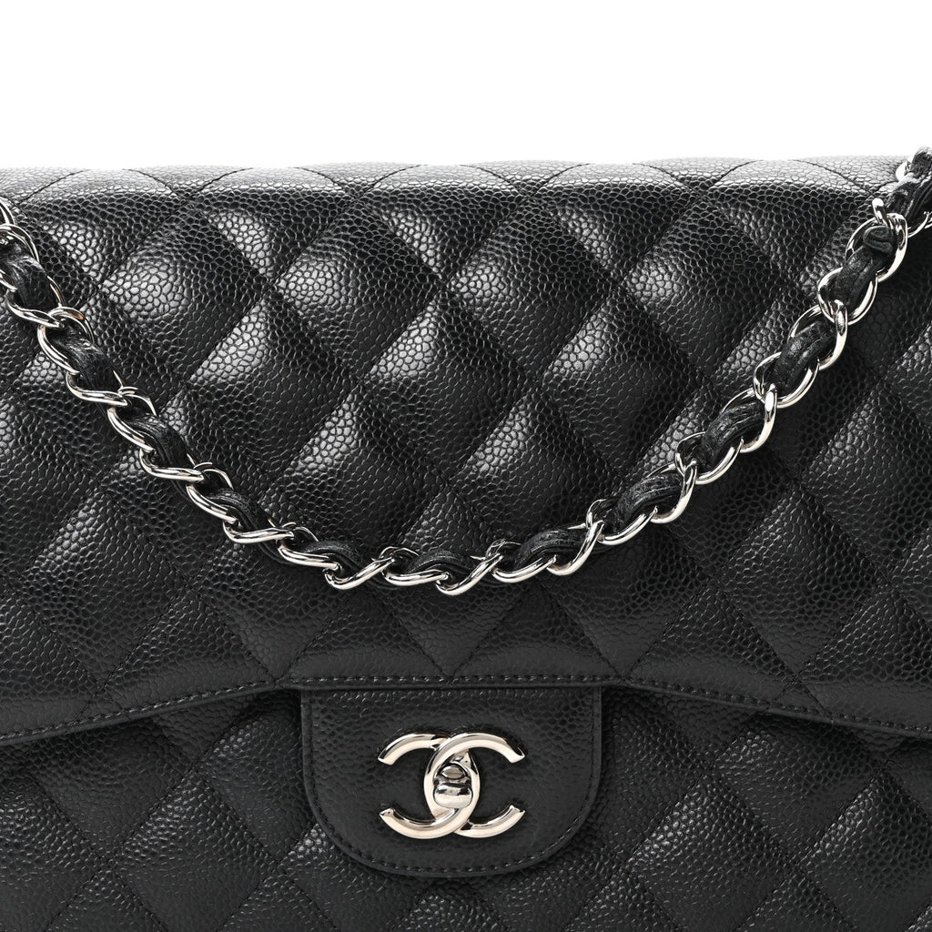 Caviar Quilted Jumbo Double Flap Black At My store