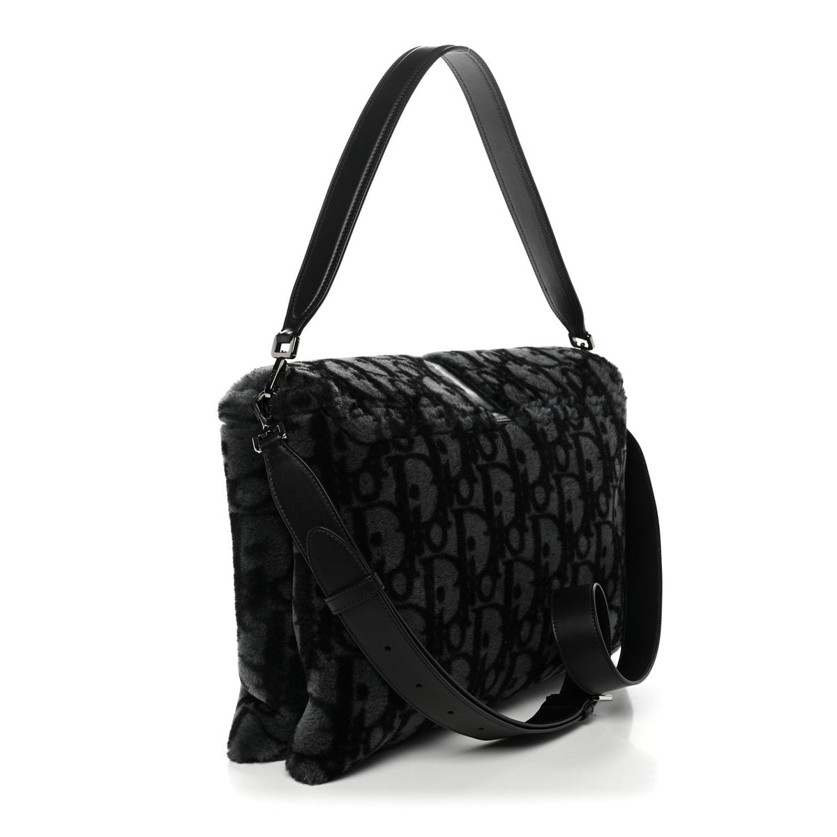 Oblique Mink Fur Saddle Soft Bag Dark Grey AT My store