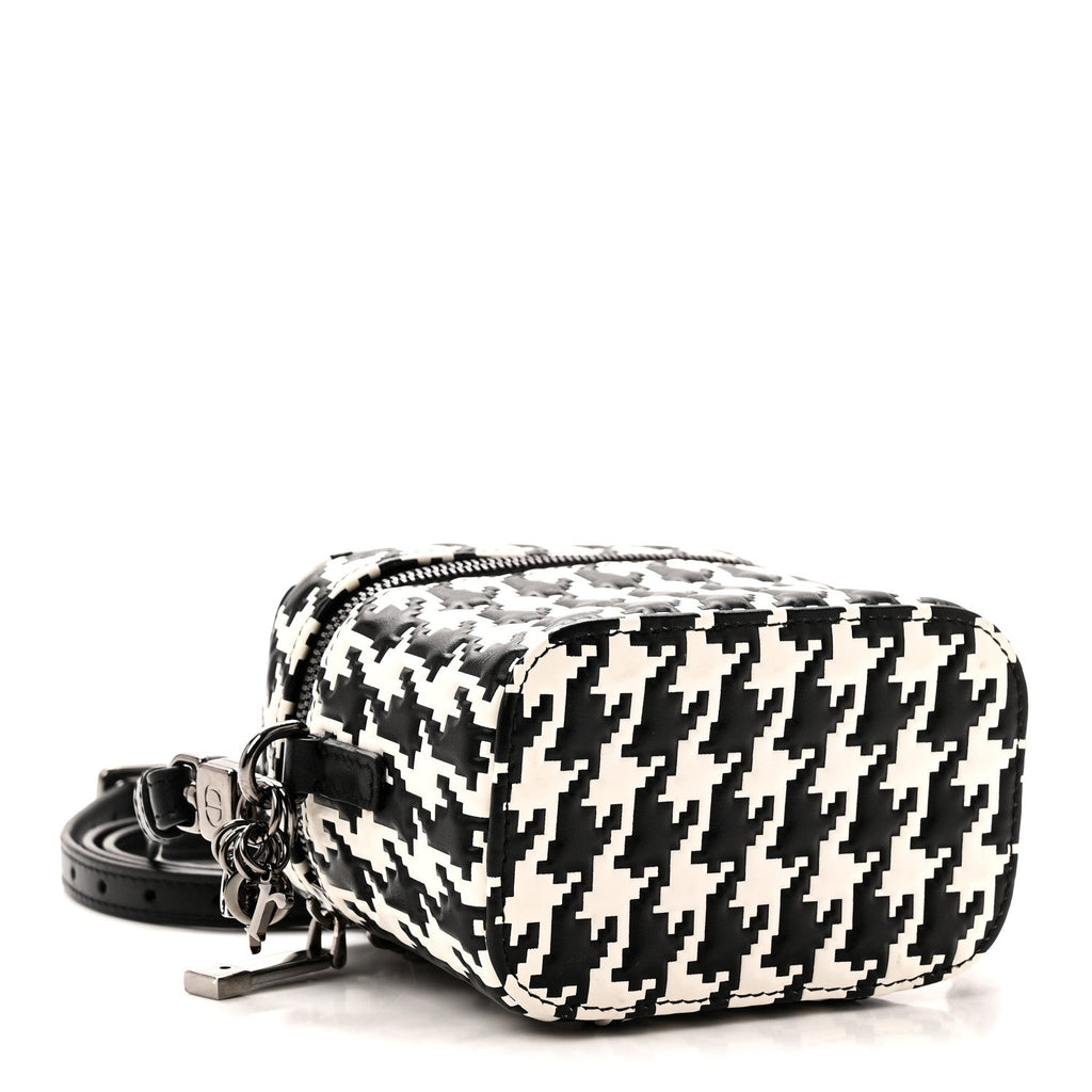 Calfskin Macro Houndstooth Embossed Micro Lady Dior Vanity Case Black White AT My store