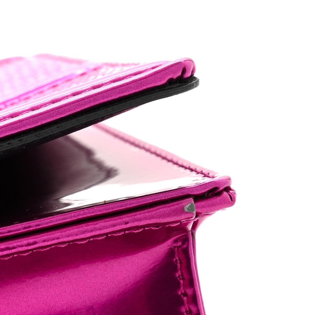 Metallic Patent Micro-Cannage Diorama Wallet on Chain Pouch Pink AT My store