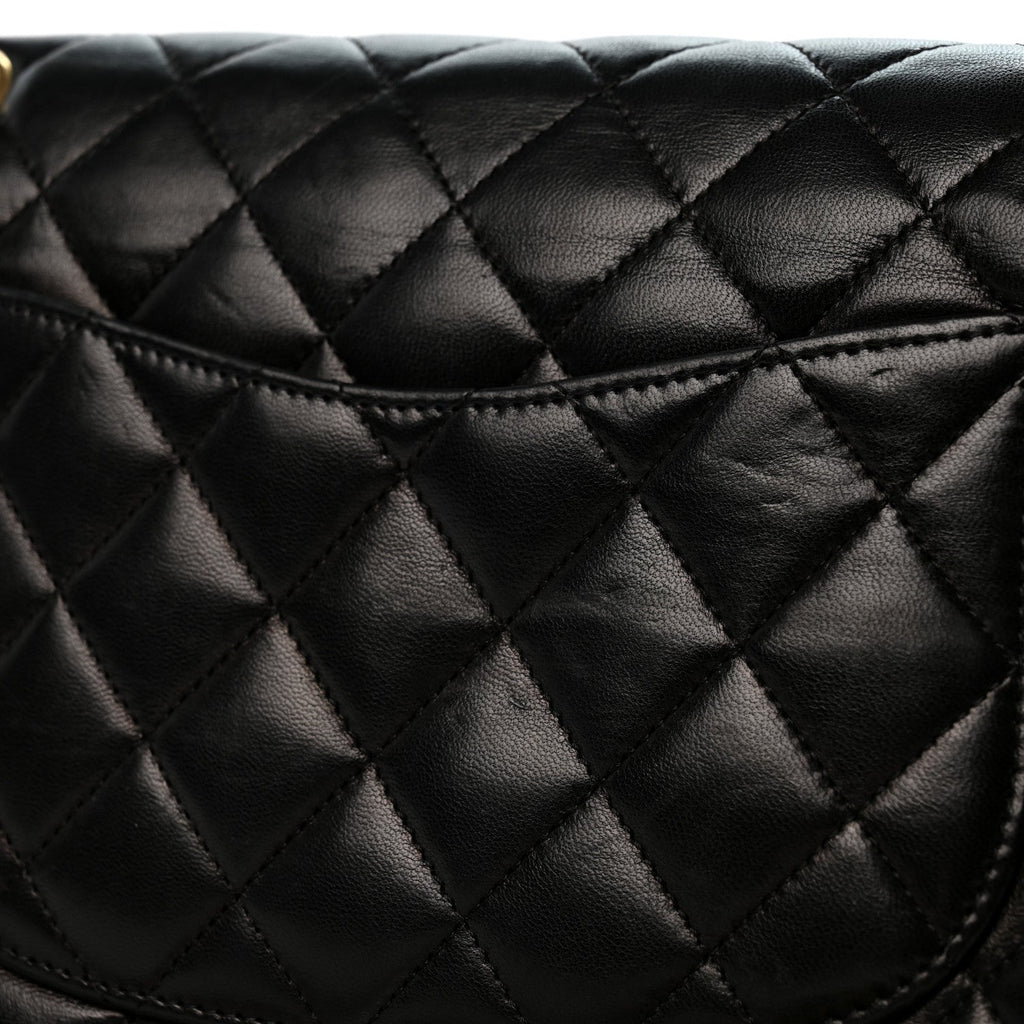 Lambskin Quilted Medium Double Flap Black At My store