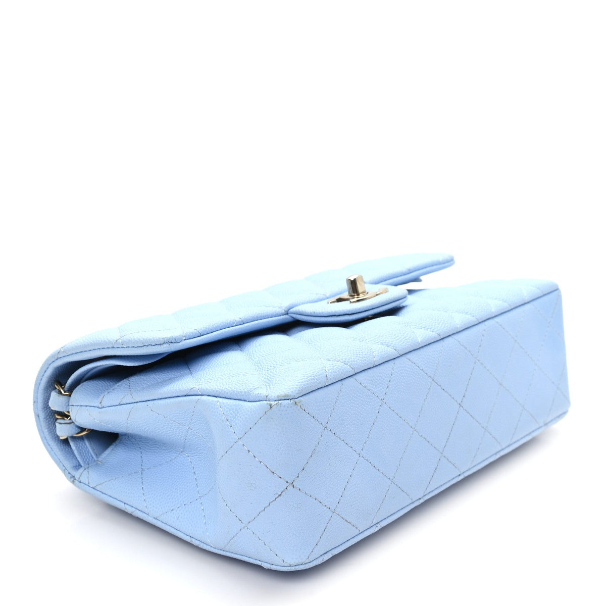 Caviar Quilted Small Double Flap Light Blue At My store