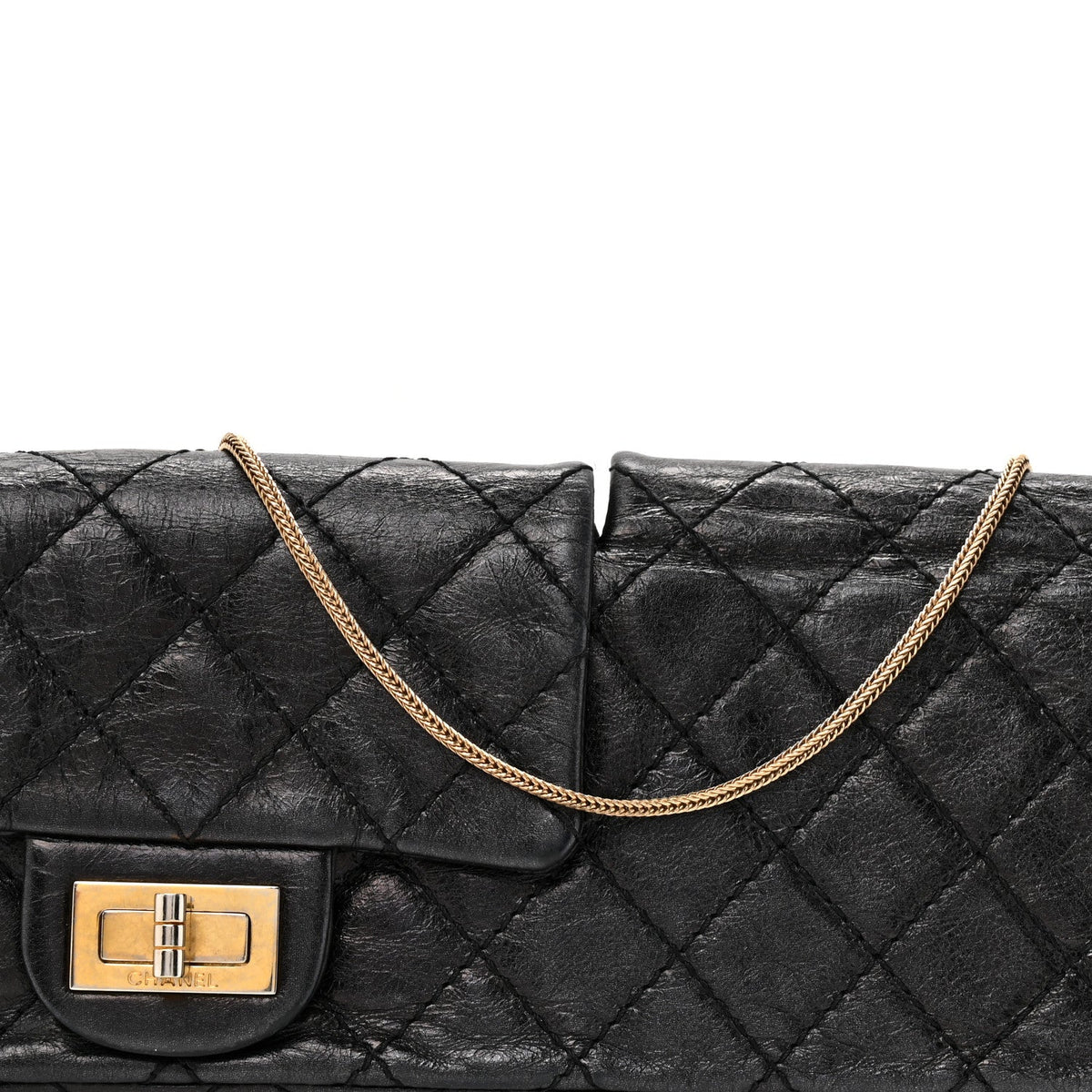 Glazed Calfskin Quilted Reissue Double Flap Clutch Black At My store