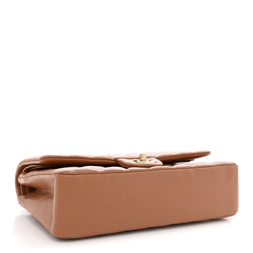 Lambskin Quilted Medium Double Flap Brown At My store
