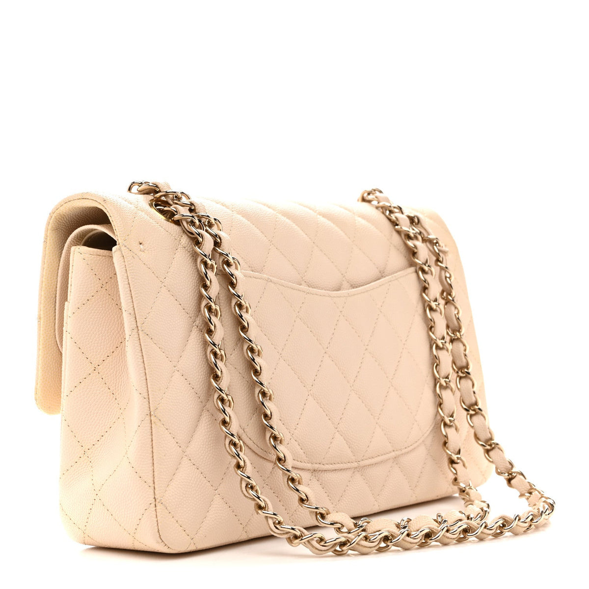 Caviar Quilted Medium Double Flap Light Beige At My store