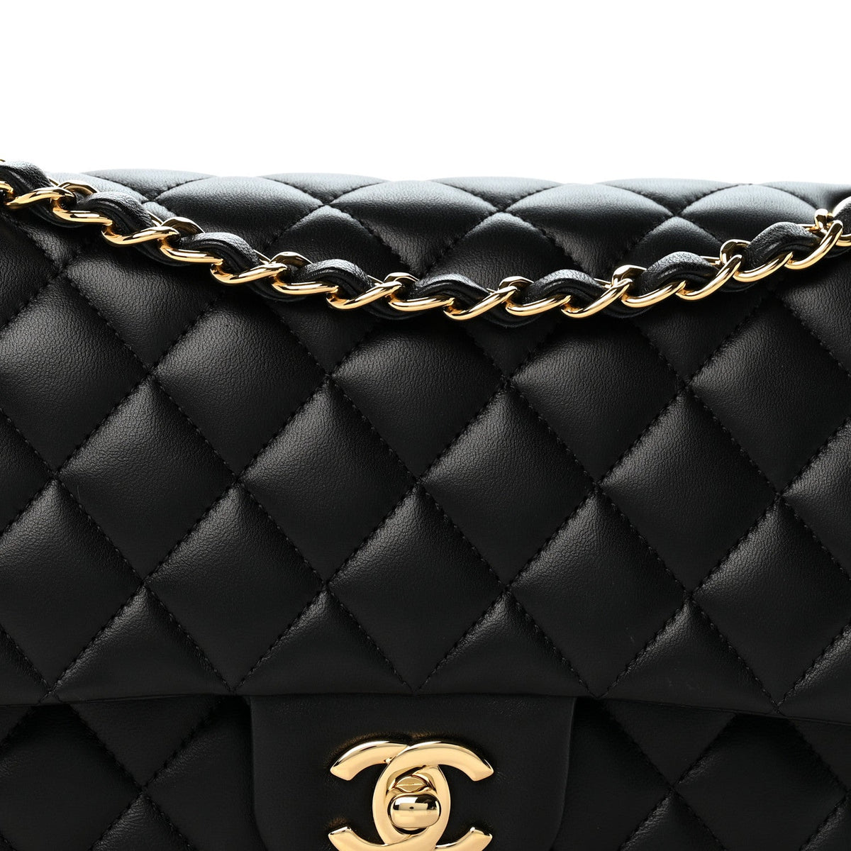 Lambskin Quilted Medium Double Flap Black At My store