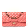 Iridescent Lambskin Quilted Medium Double Flap Pink At My store