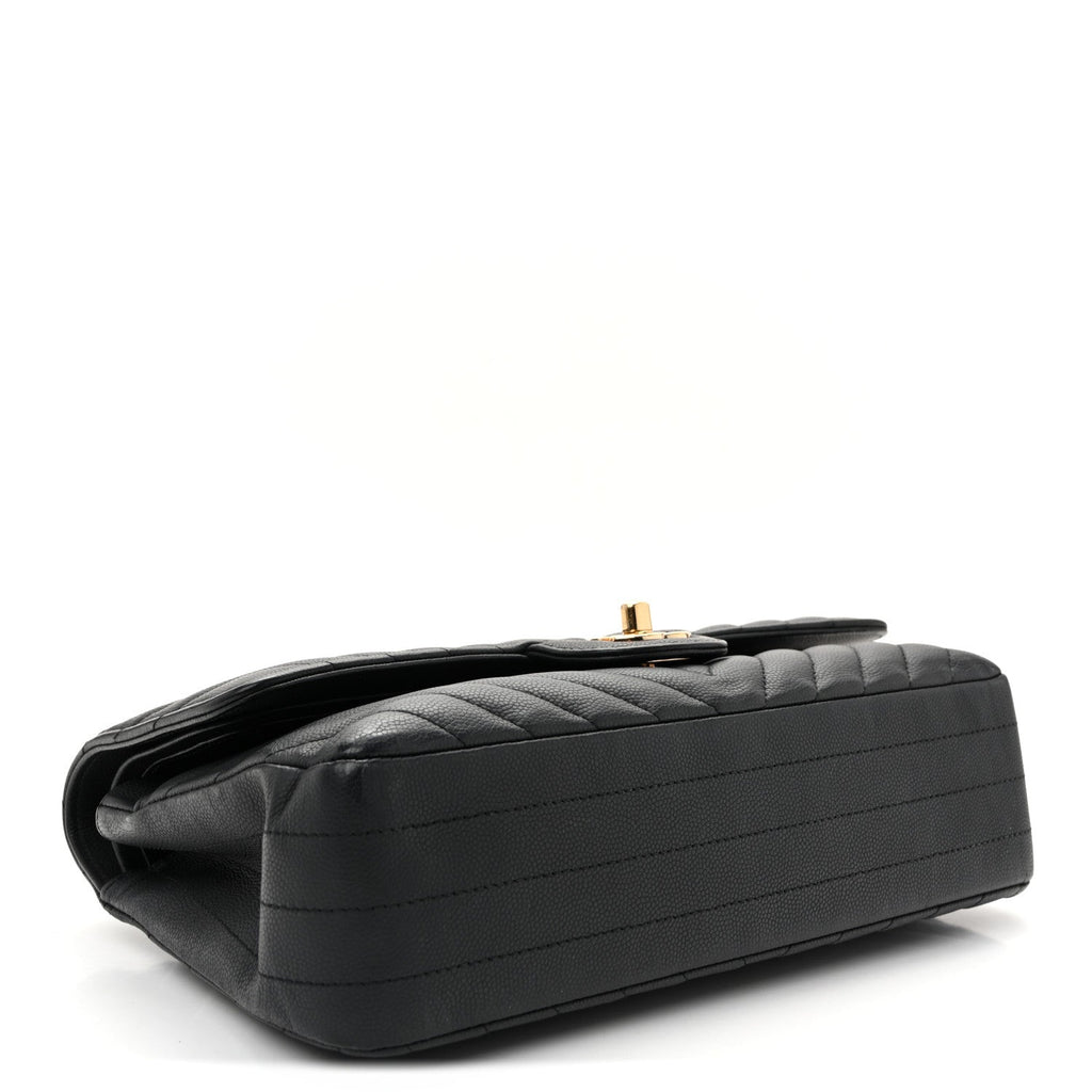 Matte Caviar Chevron Quilted Medium Double Flap Black At My store