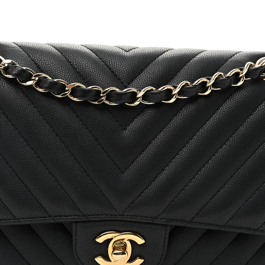 Matte Caviar Chevron Quilted Medium Double Flap Black At My store