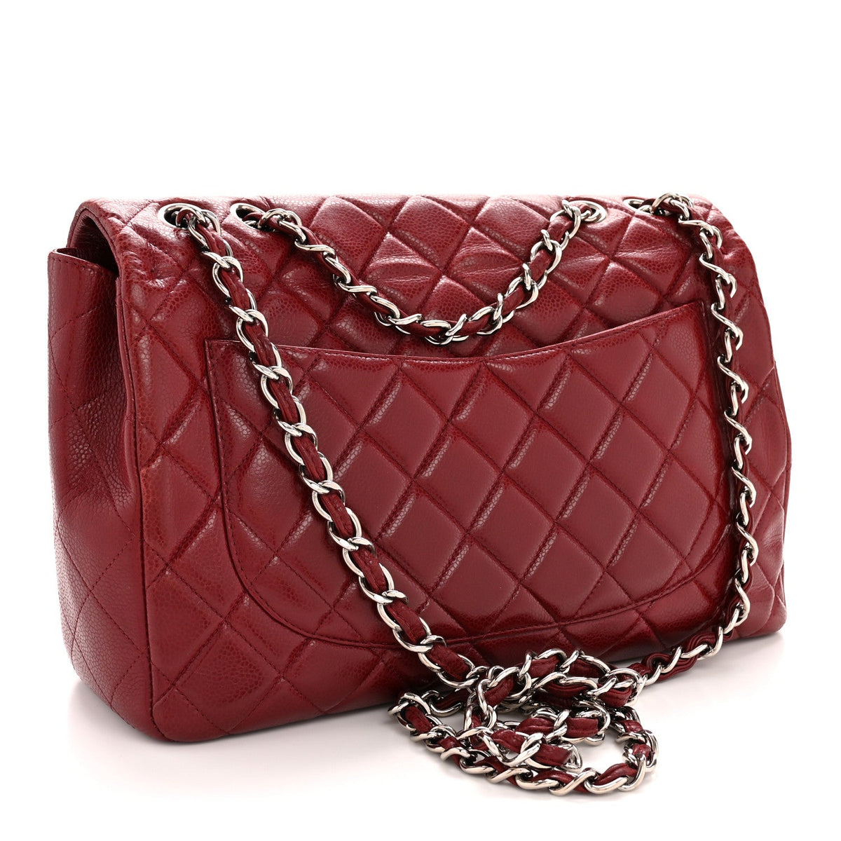 Caviar Quilted Jumbo Double Flap Dark Red At My store