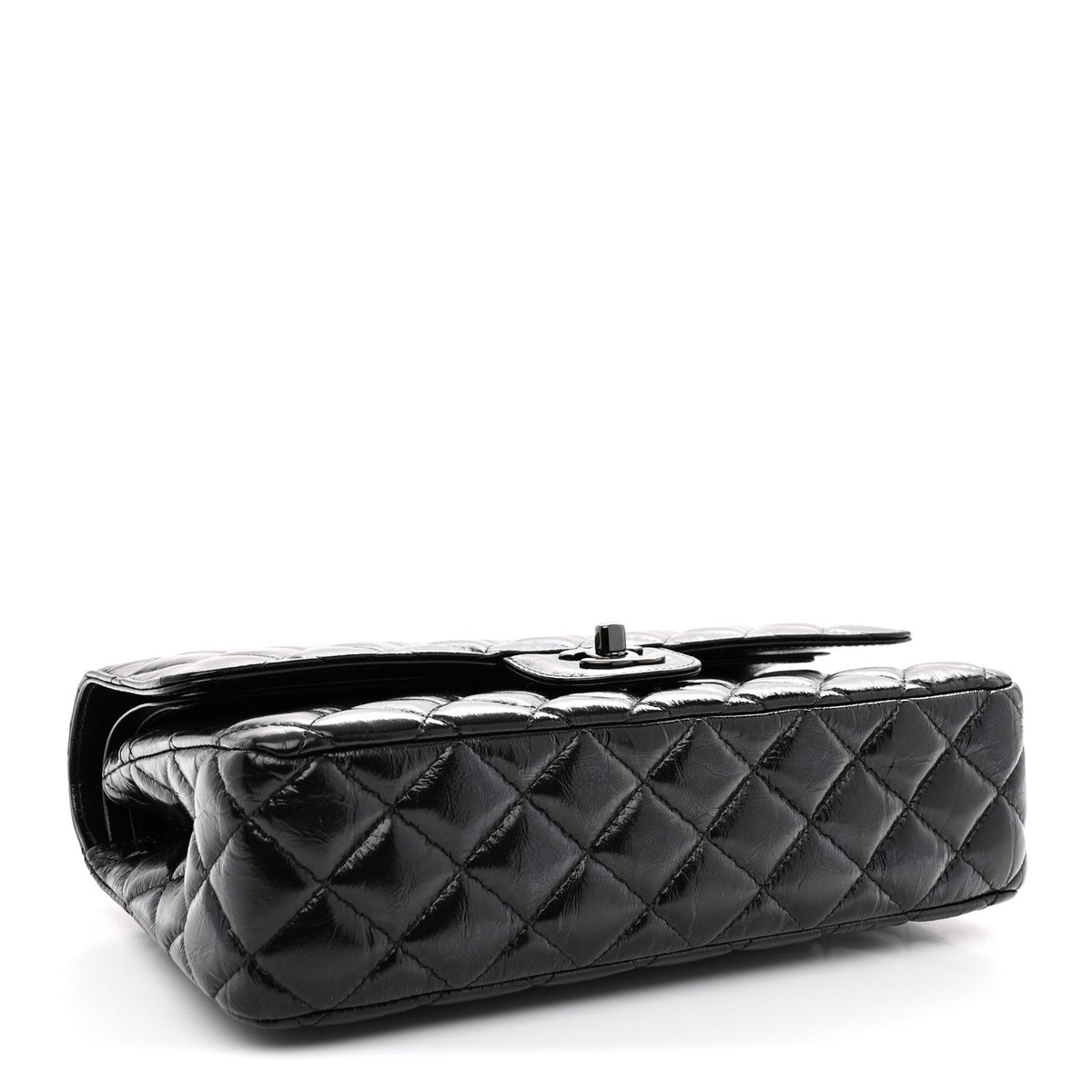 Shiny Crumpled Calfskin Quilted Medium Double Flap So Black At My store