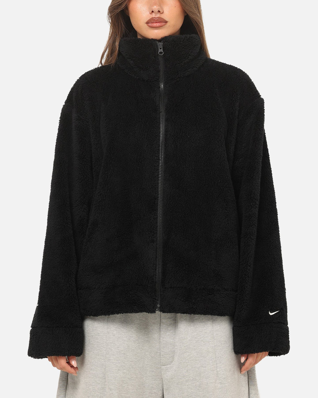 Top Seller Nike Women's Sportswear Essential High-Pile Fleece Jacket Black/Sail