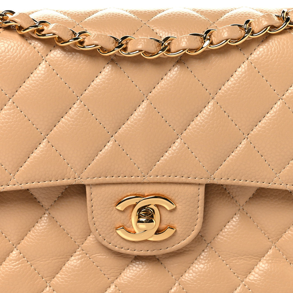 Caviar Quilted Small Double Flap Beige At My store