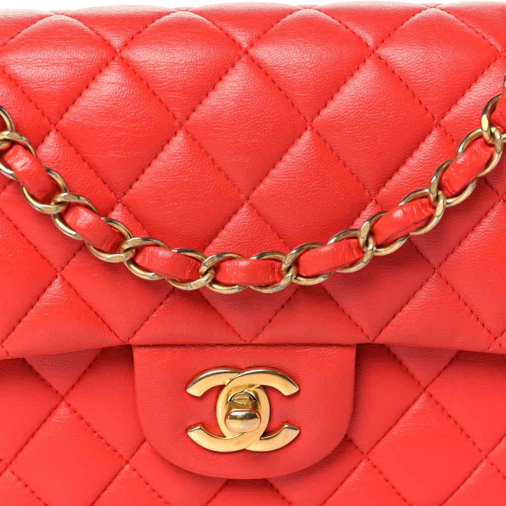 Lambskin Quilted Small Double Flap Red At My store