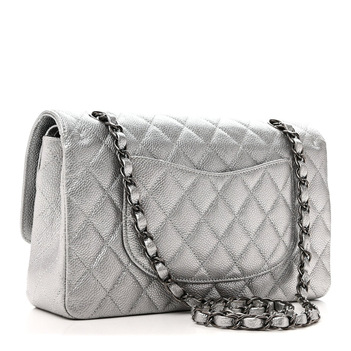 Metallic Caviar Quilted Medium Double Flap Silvery At My store