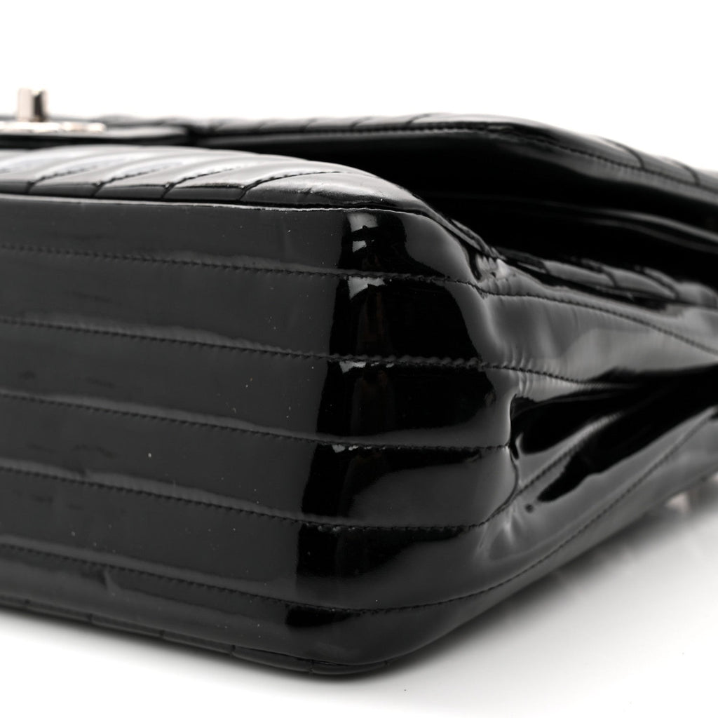 Patent Chevron Quilted Jumbo Double Flap Black At My store