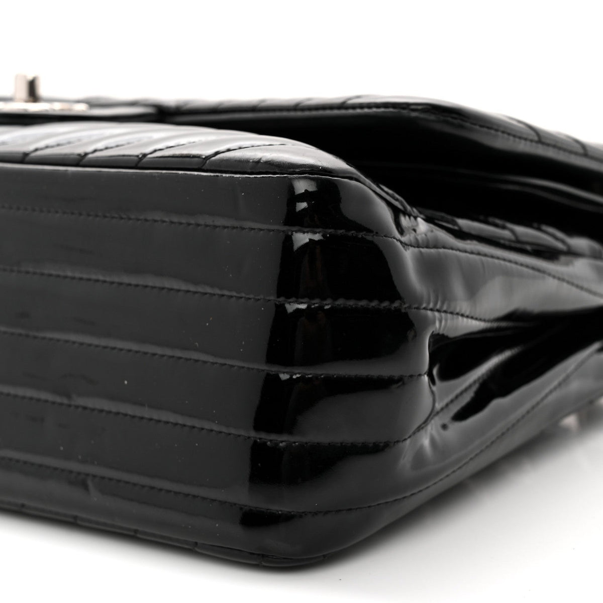 Patent Chevron Quilted Jumbo Double Flap Black At My store