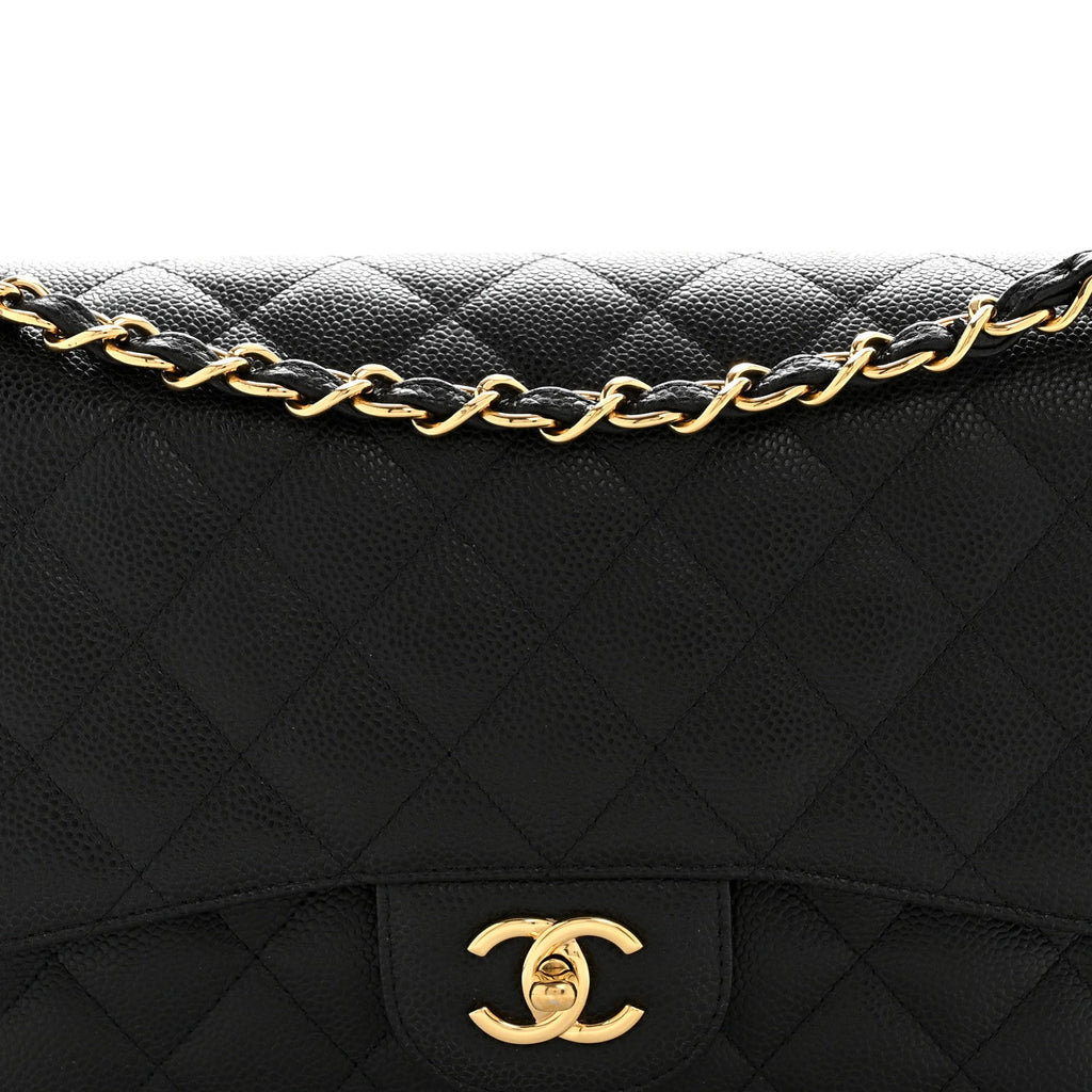 Caviar Quilted Jumbo Double Flap Black At My store