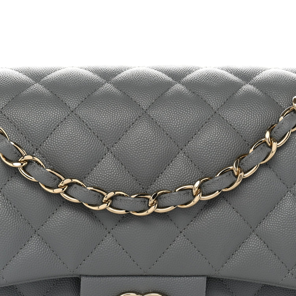Caviar Quilted Jumbo Double Flap Grey At My store