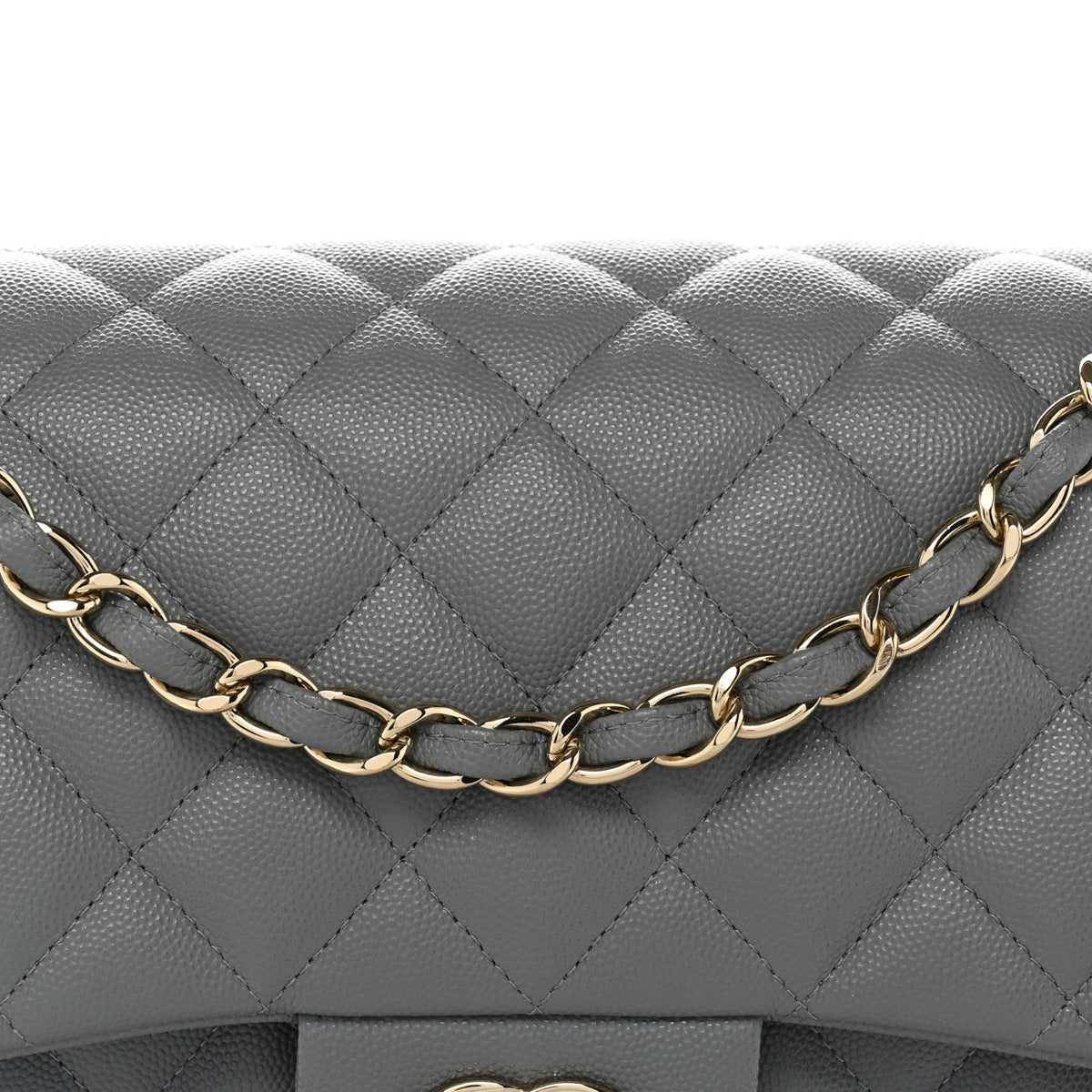 Caviar Quilted Jumbo Double Flap Grey At My store