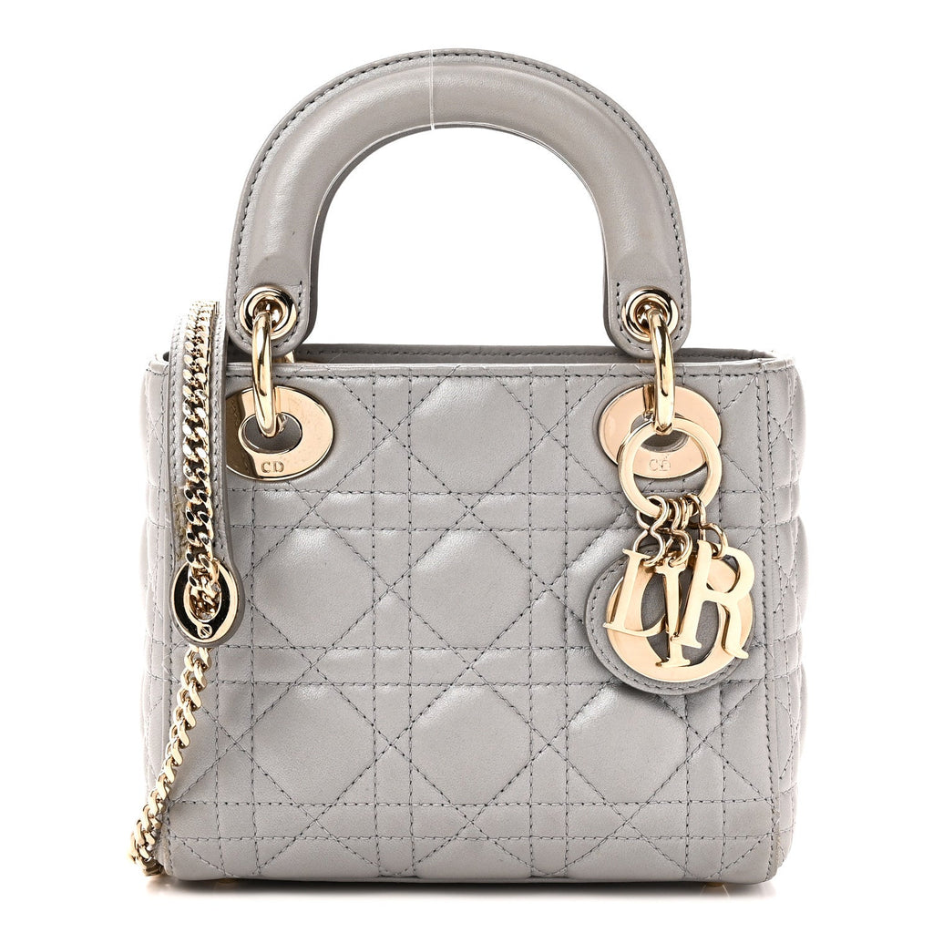 Metallic Lambskin Cannage Mini Lady Dior Grey AT My store