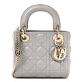 Metallic Lambskin Cannage Mini Lady Dior Grey AT My store