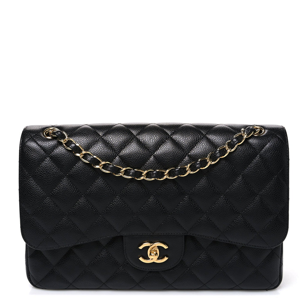 Caviar Quilted Jumbo Double Flap Black At My store