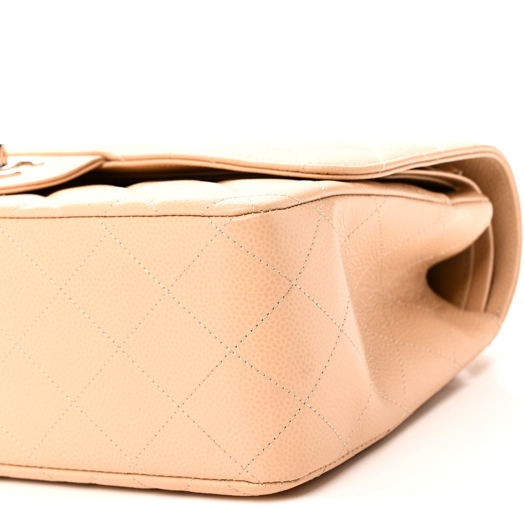 Caviar Quilted Jumbo Double Flap Beige At My store